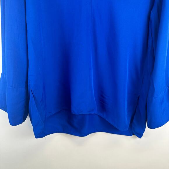 Zara Long Sleeve Royal Blue Deep V Neck Slit Blouse Womens Small Flowy Boxy - Picture 8 of 14